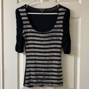 🌷3 for$25🌷Seductions, US S, Black & Silver Stripe Shiny Sequin 3/4 Sleeve Top
